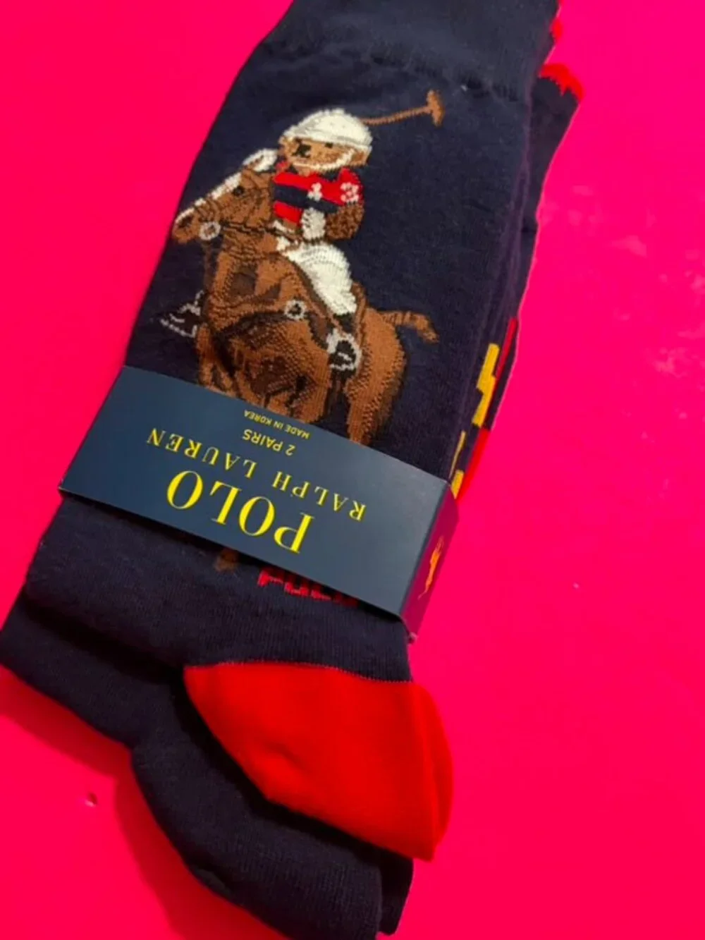 NEW Ralph Lauren Polo Bear Men's Long Dress Sock Navy Red 2-Pack 10-13